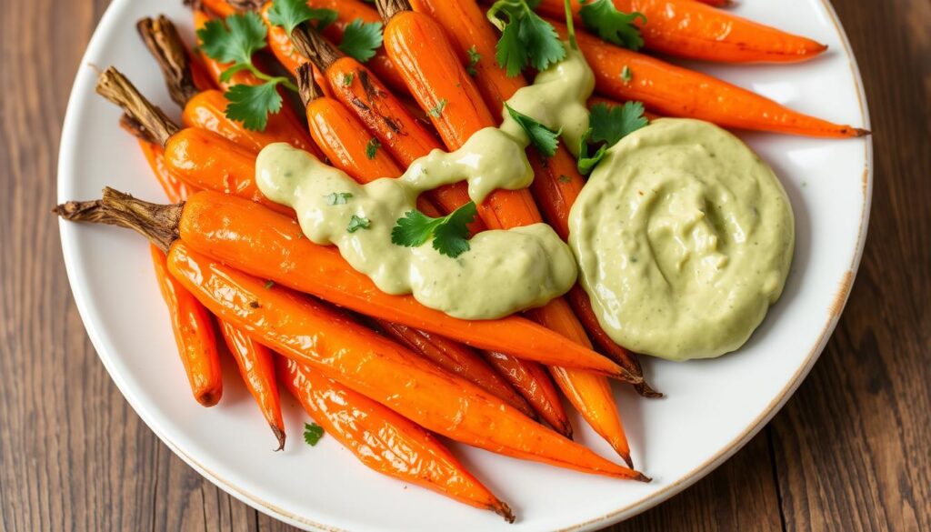 Roasted Carrots with Avocado Crema