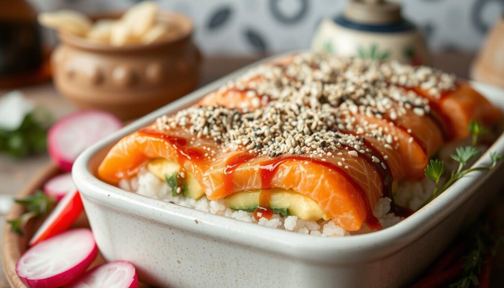 salmon sushi bake