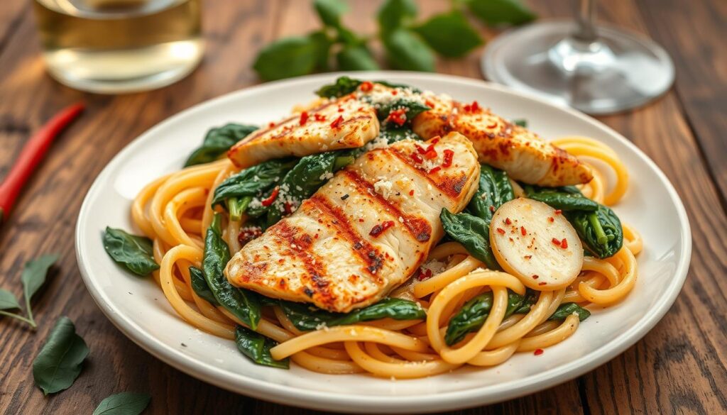 chicken spinach pasta meal