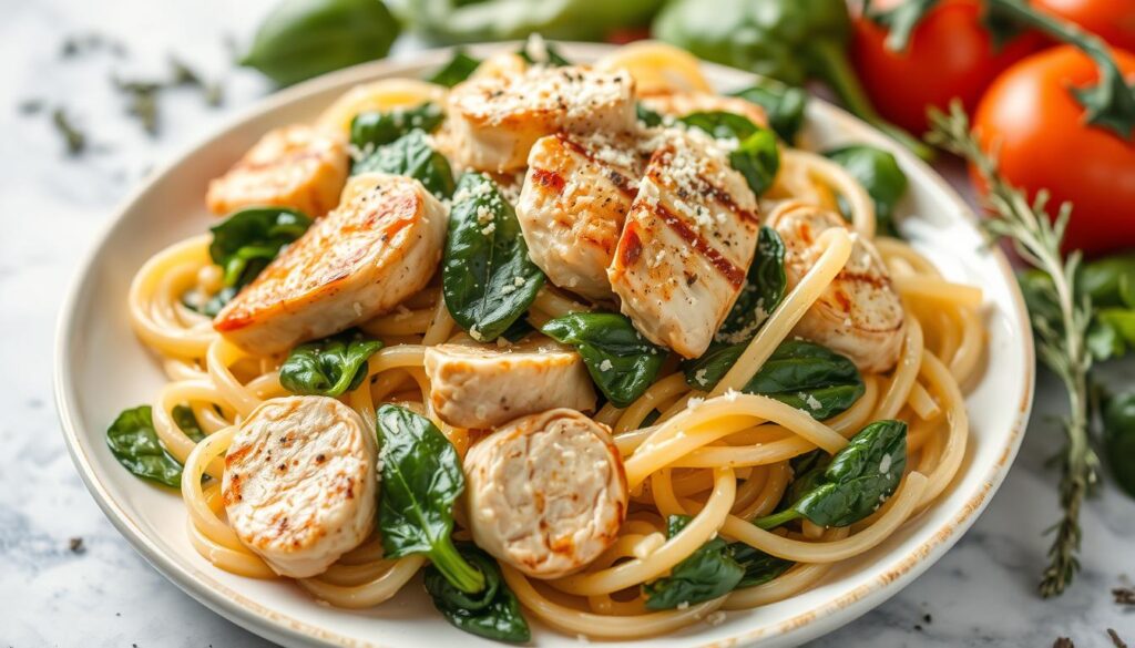 delicious chicken spinach pasta