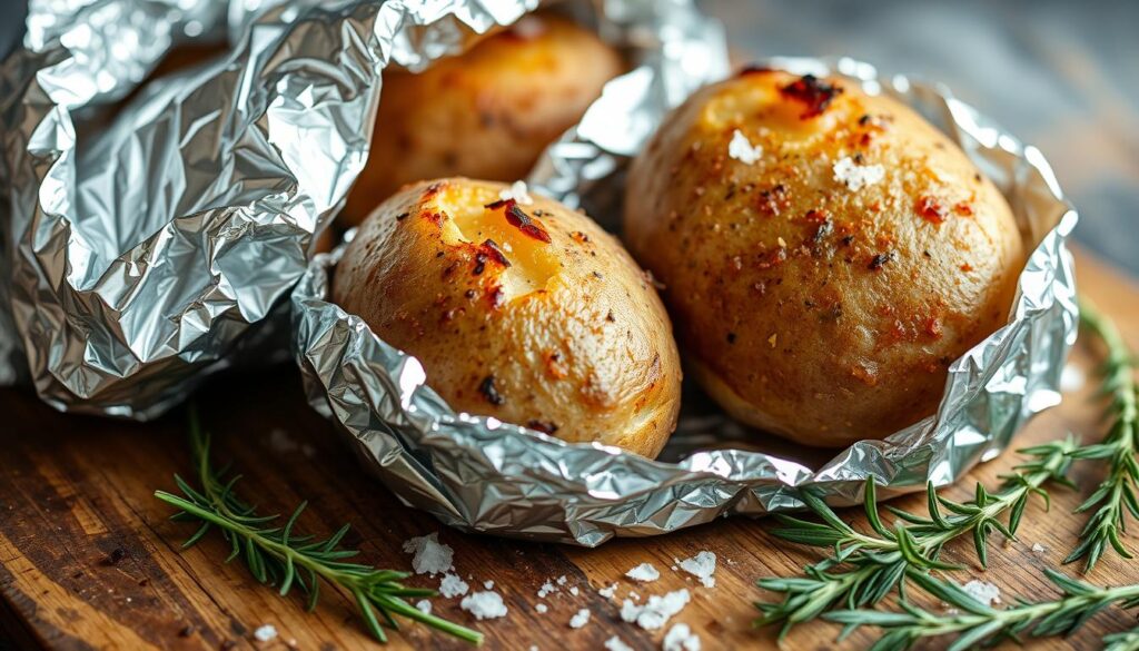 baked potatoes wrapped in foil