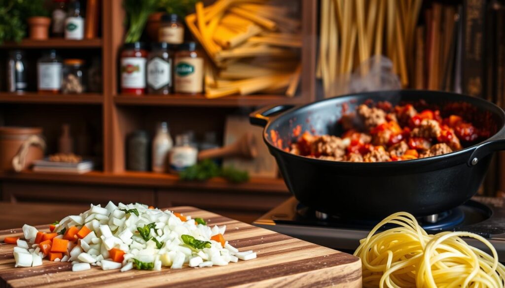 step-by-step venison bolognese
