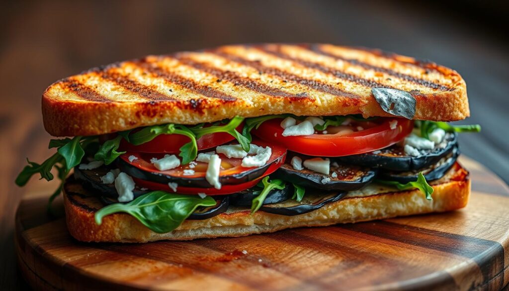 eggplant panini with fresh produce and best cheeses eggplant panini with fresh produce and best cheeses