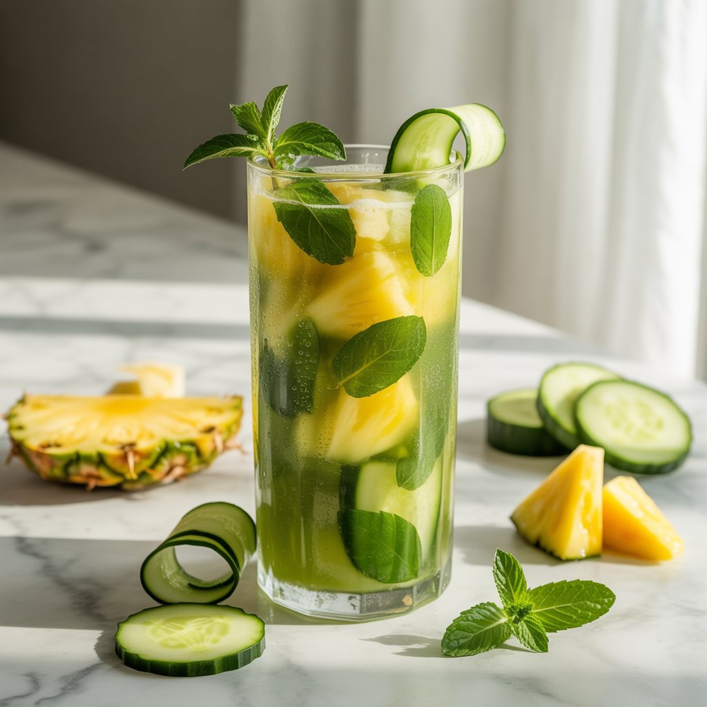 Pineapple Cucumber Mint Juice Preparation